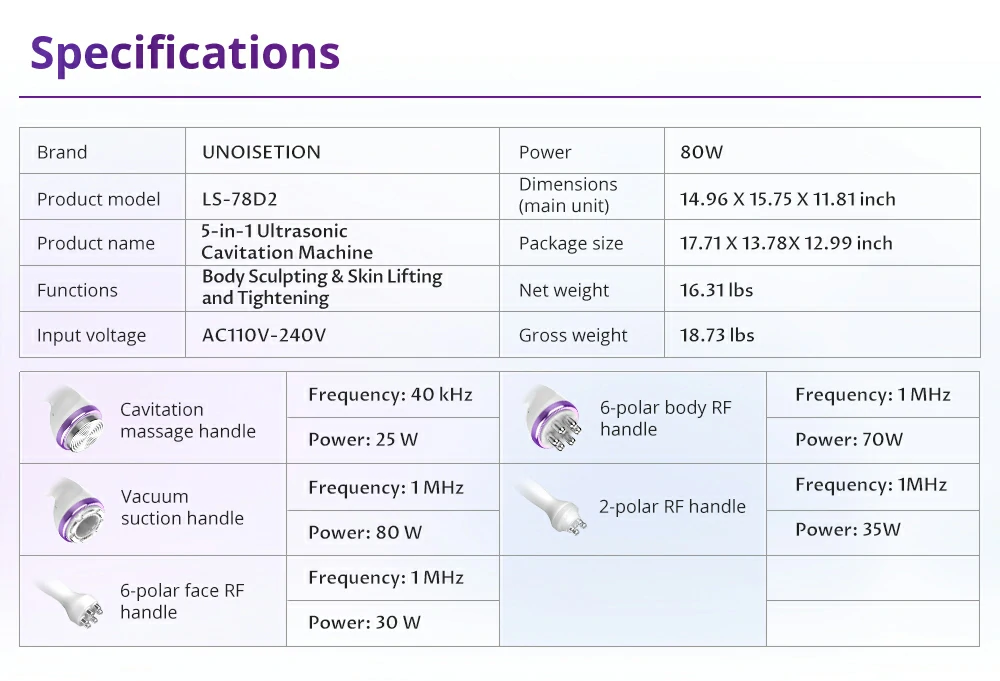 fat cavitation machine parameters